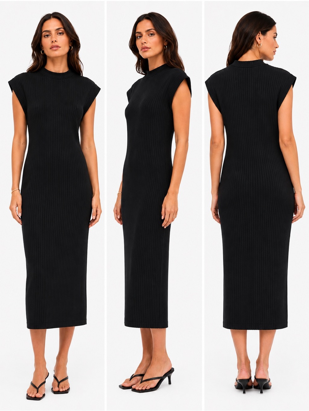 ZARA Black Ribbed Mock Neck Sleeveless Midi Dress Size Small